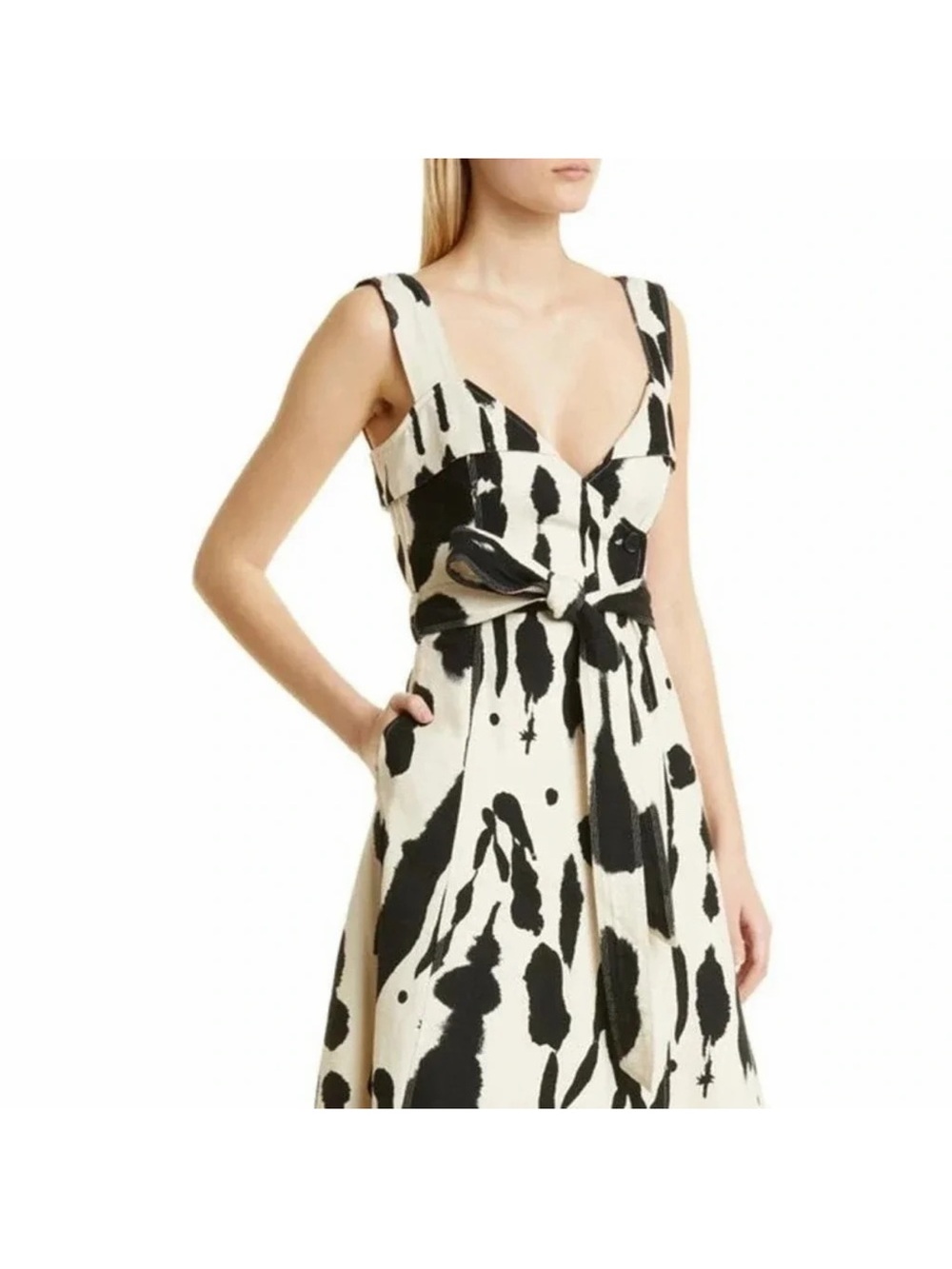 STINE GOYA Gina Black and White Printed Midi Dress
